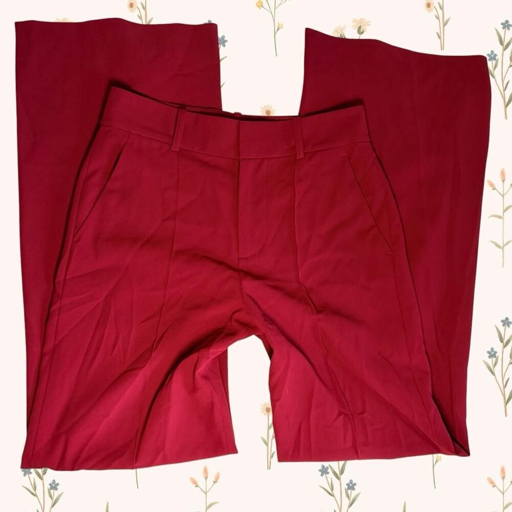 Alice + Olivia Paula High-Waist Wide-Leg Pants Chic Red Size 2 Trousers